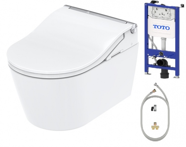 Комплект унитаз подвесной TOTO RW CW542EИ с Washlet TCF802C2G с автосмывом инсталляцией WH182ET комплект подключения SP10695UN