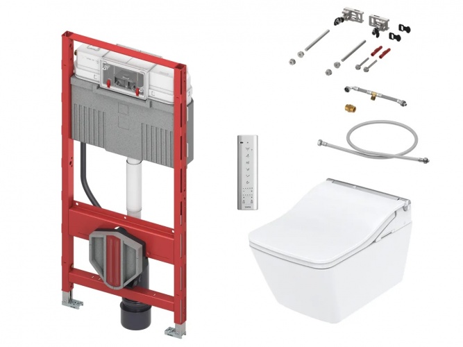 Комплект унитаз подвесной TOTO SW CW522ERY с Washlet TCF803CG инсталляция TECE 9300379 крепление 9380014 и комплект подключения 9880052